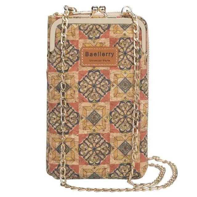 Women PU leather crossbody bag with chain strap and tile-pattern fabric Baellerry label on Tampa Home & Garden Store
