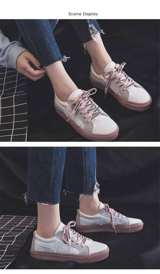 White Stevvex women's sneakers with pink sole and pink laces, casual lace-up shoes on Tampa Home & Garden Store