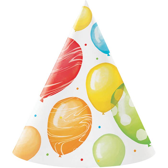 Sombreros de fiesta de papel con globos