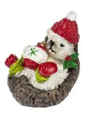Holiday Hedgehog Charm with Ornament, red knit hat hedgehog figurine, The Country Christmas Loft on Tampa Home & Garden Store