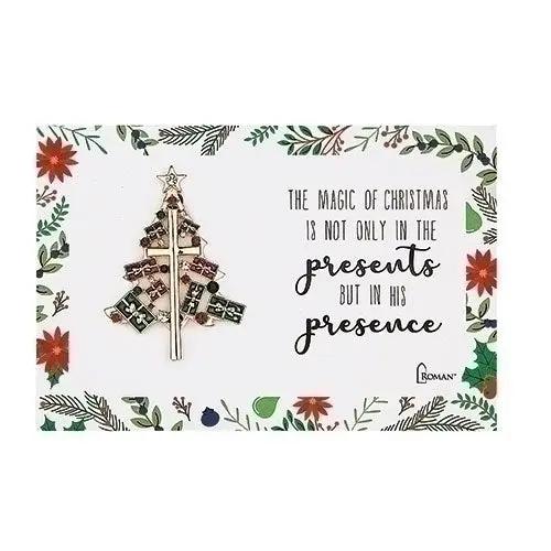His Presence Christmas Tree Pin with red rhinestones, jewelry by The Country Christmas Loft on Tampa Home & Garden Store