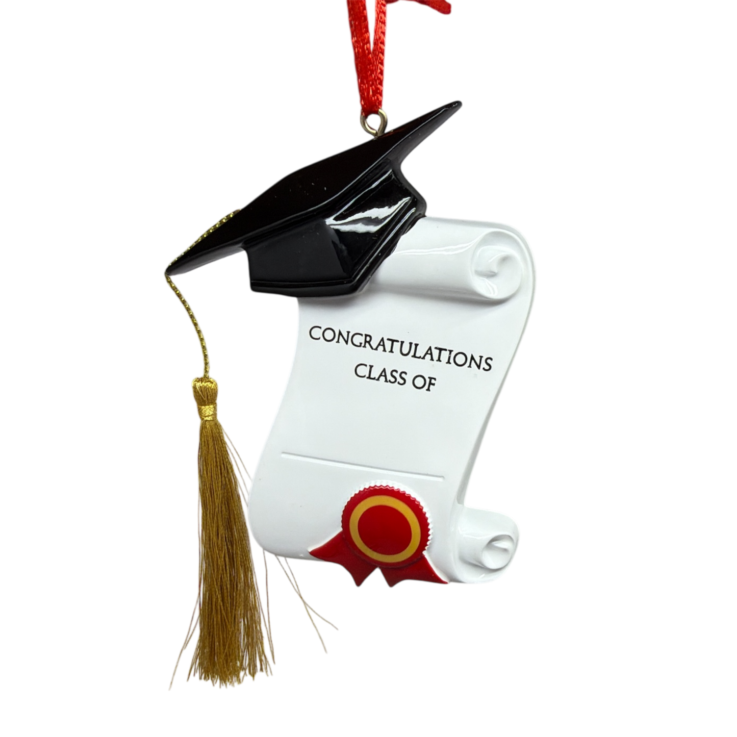 Graduation Ornament with black cap, white diploma scroll, gold tassel on Tampa Home & Garden Store