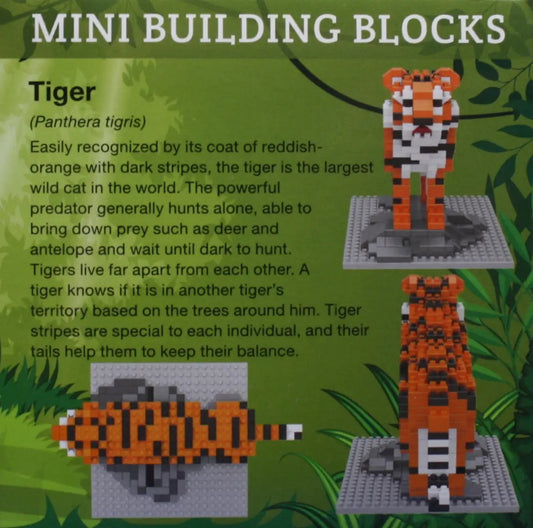 Mini Building Blocks Tiger Final Project Kit - orange and black tiger builds on baseplates on Tampa Home & Garden Store