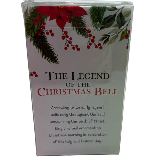 Gold metal bell ornament with holly The Legend of the Christmas Bell on Tampa Home & Garden Store