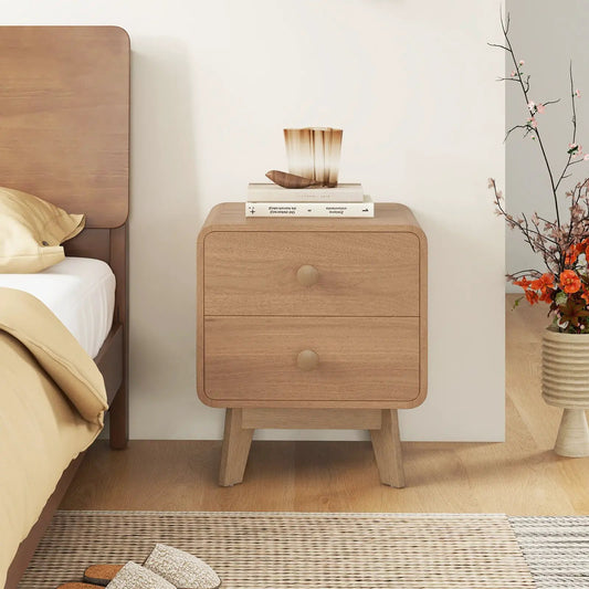 Nightstand with 2 drawers in natural rubber wood finish with tapered legs on Tampa Home & Garden Store