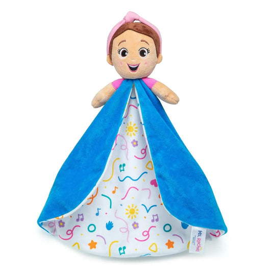 Ms Rachel Huggable Lovey Plush for Baby Comfort with blue cape and colorful printed lining on Tampa Home & Garden Store