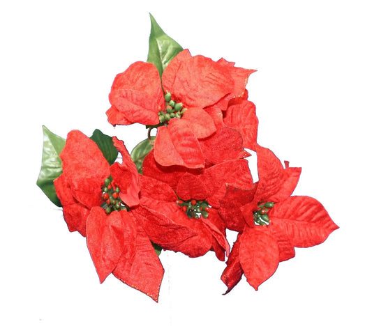 Glitter Edge Poinsettia Bush 18in red artificial Christmas plant with green berries on Tampa Home & Garden Store