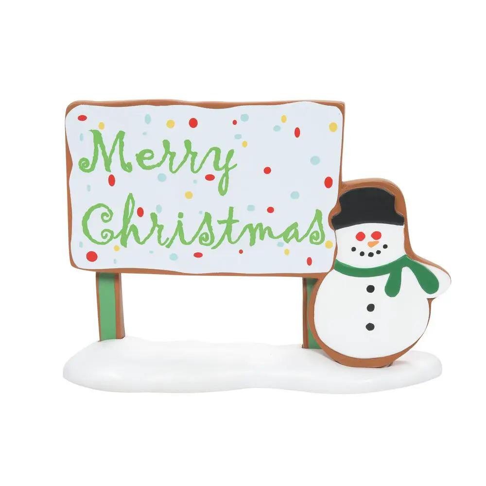 Gingerbread Christmas Billboard with snowman, The Country Christmas Loft village accessory on Tampa Home & Garden Store