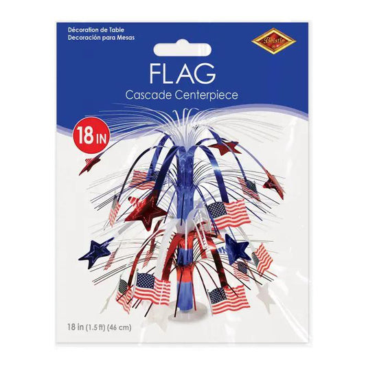 Flag Cascade Centerpiece decoration in red, white & blue patriotic flags, 18in Beistle on Tampa Home & Garden Store