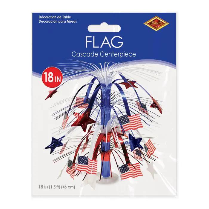 Flag Cascade Centerpiece decoration in red, white & blue patriotic flags, 18in Beistle on Tampa Home & Garden Store