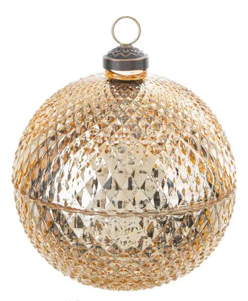 Glass ornament trinket box, faceted gold glass, The Country Christmas Loft holiday ornament on Tampa Home & Garden Store