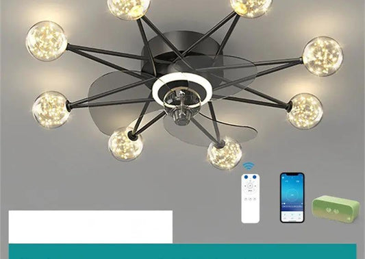 Nordic Ceiling Fan Lights Decorbites black metal starburst with glass globe bulbs remote control on Tampa Home & Garden Store