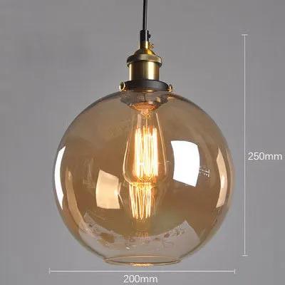 Nordic Retro Glass Chandelier pendant with amber globe and brass hardware on Tampa Home & Garden Store