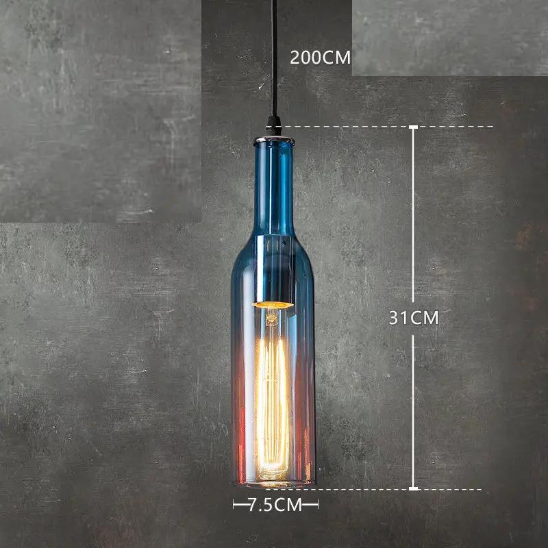 Wine bottle glass pendant chandelier with blue tint and Edison bulb by Decorbites on Tampa Home & Garden Store