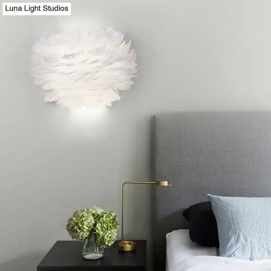 White Feather Nordic Wall Sconce with Blossoming Flower Design for Girls' Bedroom Lighting - Tampa Home & Garden Store