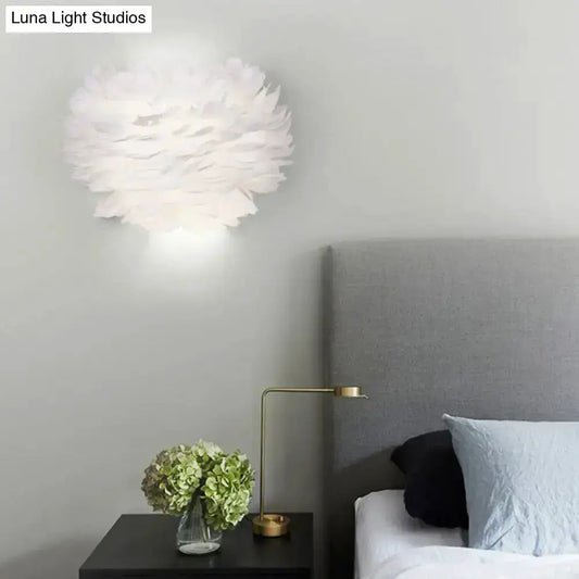 White Nordic Feather Wall Sconce with flower design, Decorbites wall light fixture on Tampa Home & Garden Store