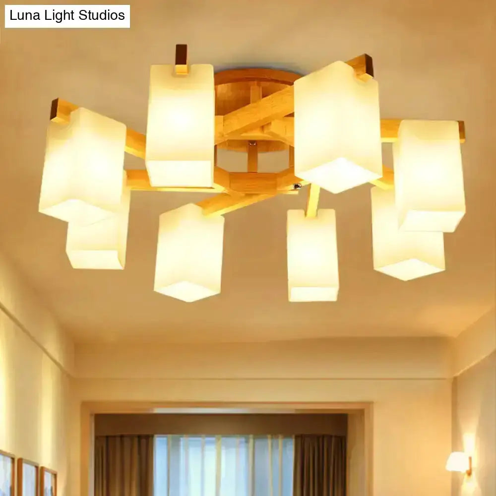 Nordic Wood and Cream Glass Ceiling Lamp