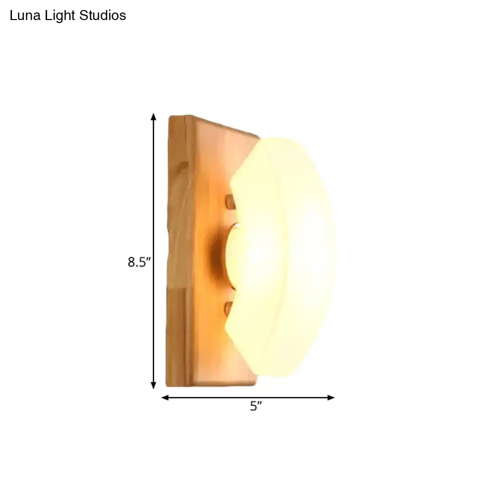 White frosted glass wood-back wall sconce by Decorbites, 8.5in tall x 5in wide on Tampa Home & Garden Store