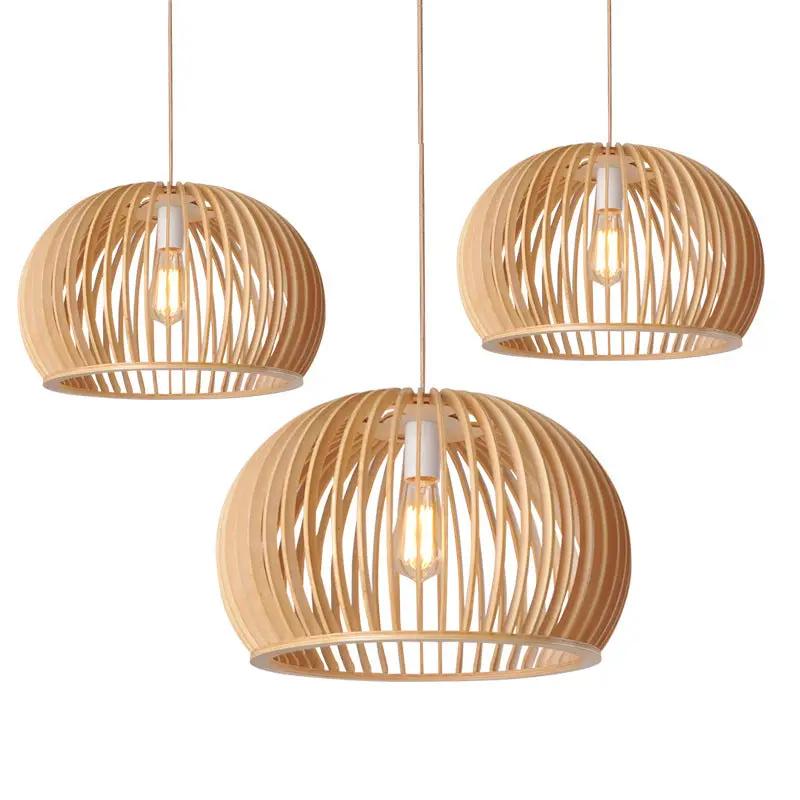 Nordic Wood and Half Round Pumpkin Chandelier trio natural wood pendant lights Decorbites on Tampa Home & Garden Store