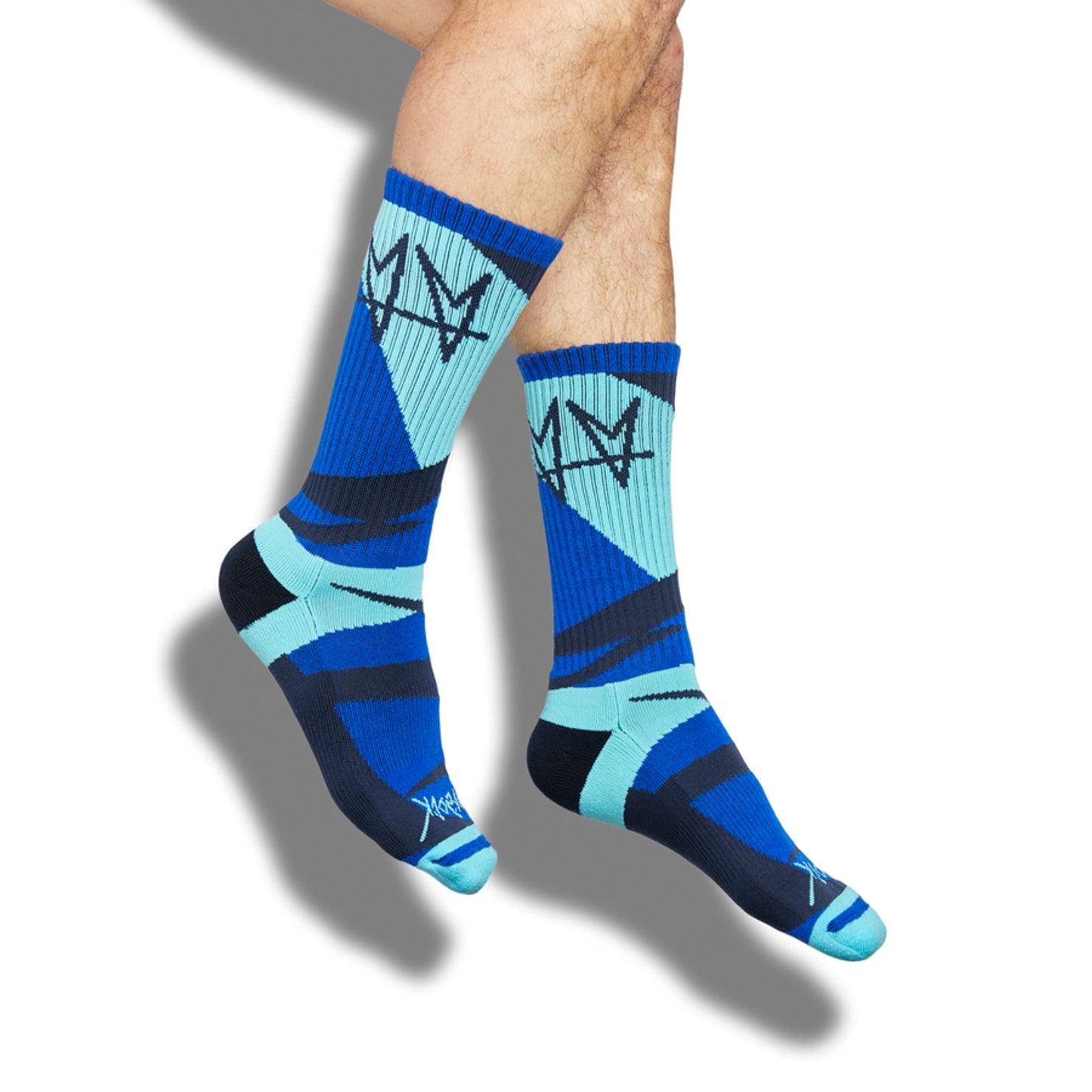 Not.Travis Collab 4-Pack Crew Socks by DeadSoxy in blue teal crown pattern on Tampa Home & Garden Store