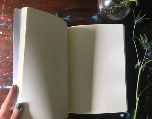 Honeymoon Journal notebook open to blank ivory pages for newlyweds keepsake on Tampa Home & Garden Store