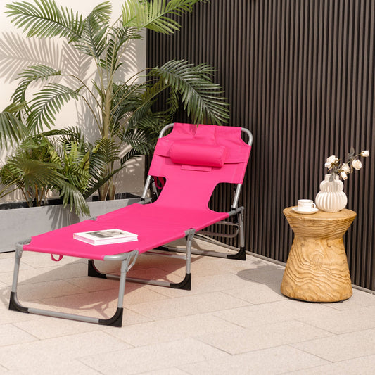 Folding Beach Lounge Chair with Pillow for Outdoor-Pink - Tampa Home & Garden Store