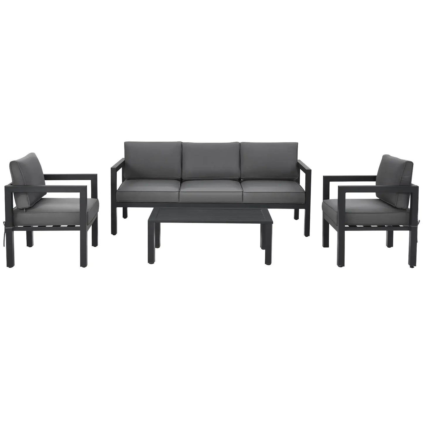 4-piece outdoor set with cushions and black frames including sofa and chairs and coffee-table on Tampa Home & Garden Store