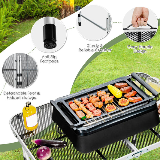Aluminum Grill Table with Iron Mesh Top-Silver - Tampa Home & Garden Store