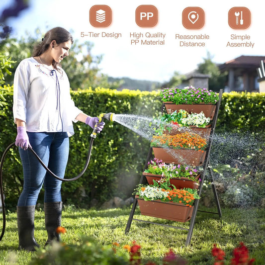 5-tier Vertical Garden Planter Box Elevated Raised Bed with 5 Container-Brown - Tampa Home & Garden Store