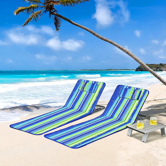 3 Pieces Beach Lounge Chair Mat Set 2 Adjustable Lounge Chairs with Table Stripe-Stripe - Tampa Home & Garden Store
