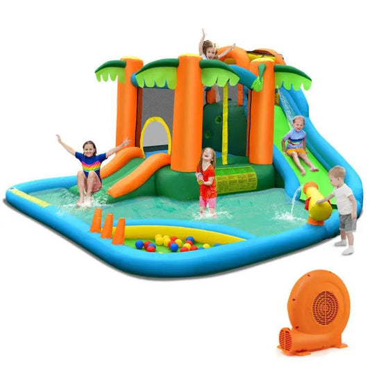 7 in 1 Water Slide Park Trampoline with 680W Blower in orange, blue, and green by DirectDeals on Tampa Home & Garden Store