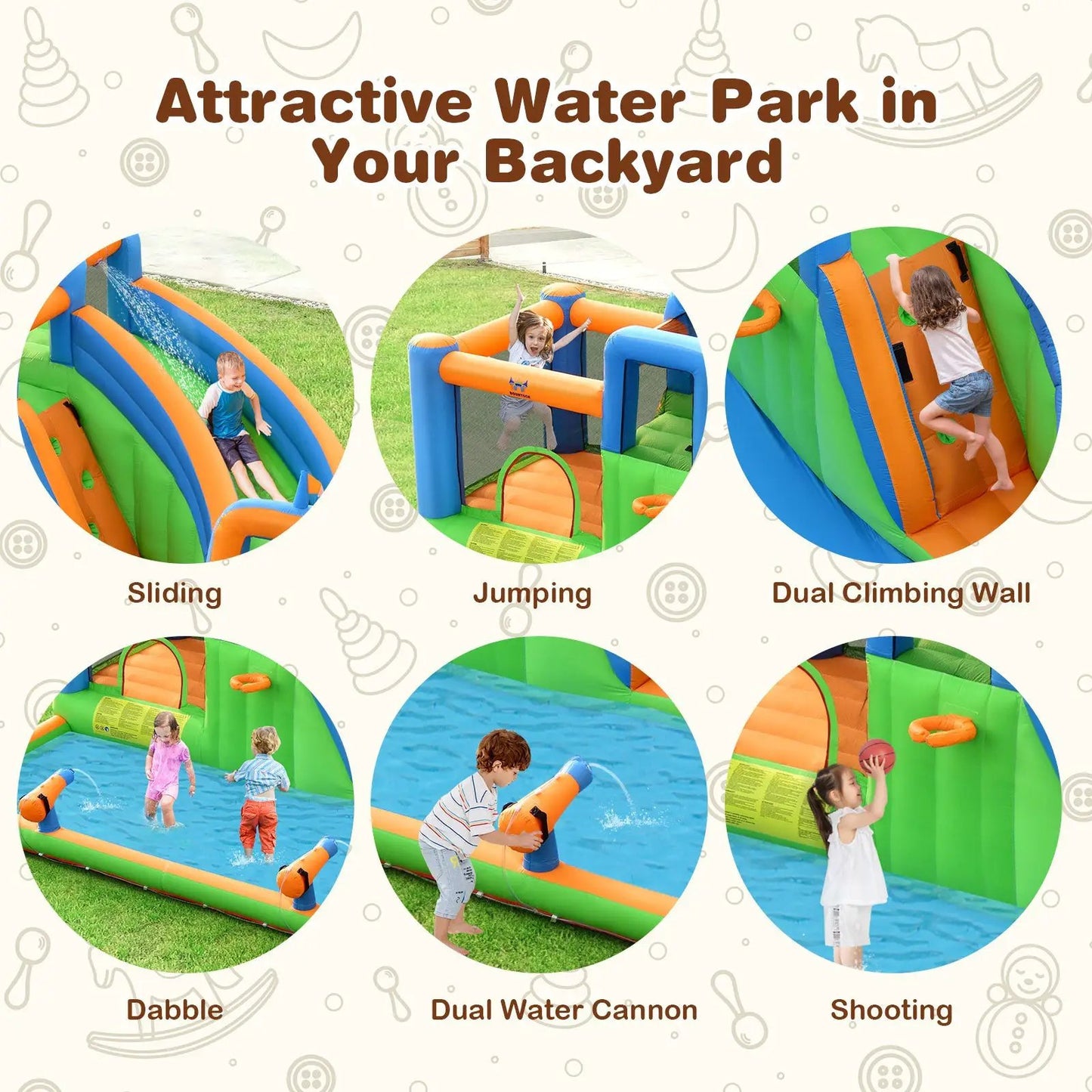 7-in-1 Inflatable Water Park Bouncer with dual walls, slides and jumping zones on Tampa Home & Garden Store
