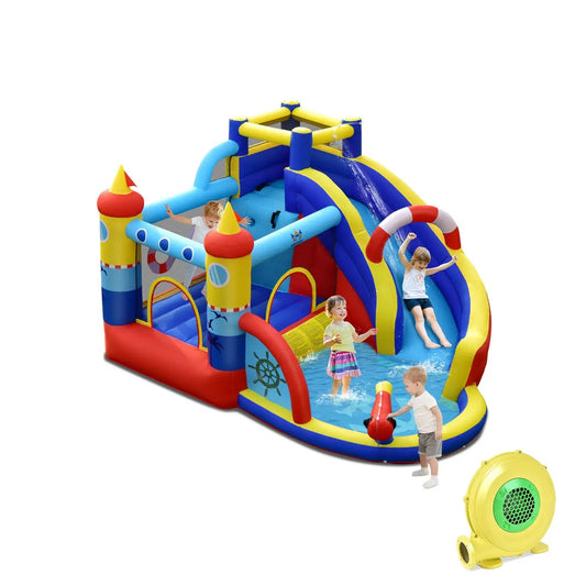 DirectDeals inflatable bounce castle with slide and climbing wall, blue yellow red colors on Tampa Home & Garden Store