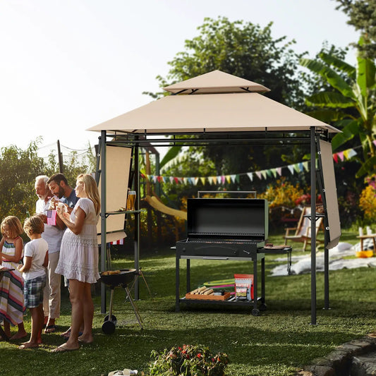 13.5 x 4 Feet Patio BBQ Grill Gazebo Canopy with Dual Side Awnings-Beige - Tampa Home & Garden Store