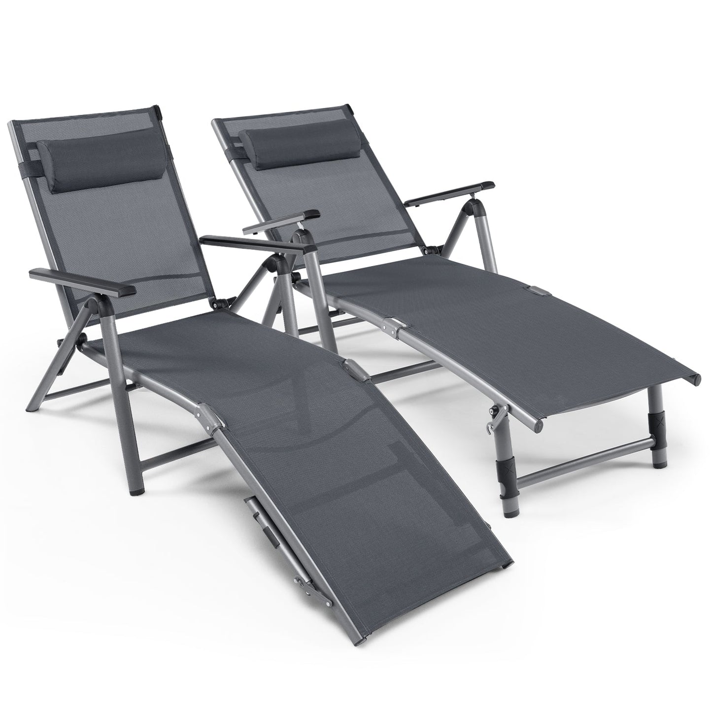 DirectDeals outdoor aluminum chaise lounges with gray mesh fabric and headrests (2-pack) on Tampa Home & Garden Store