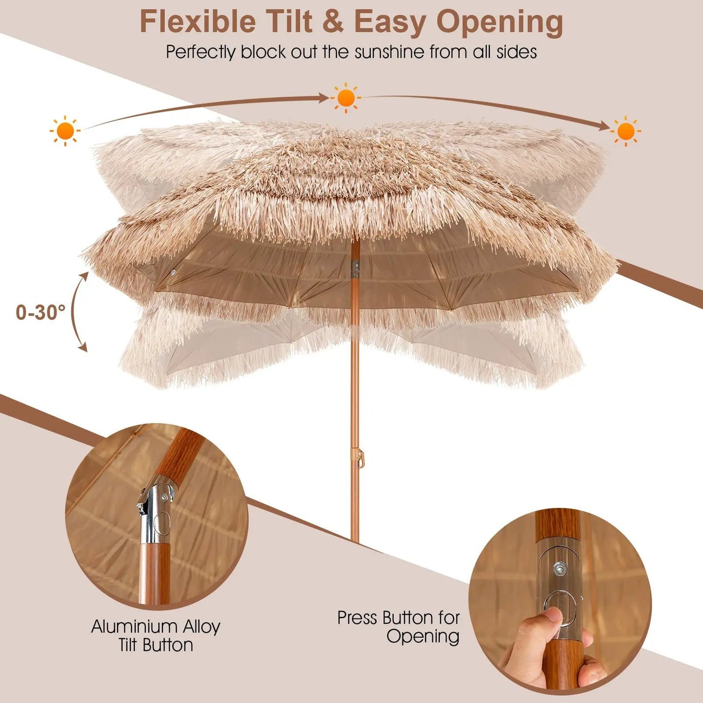 7.2 Feet Patio Thatched Tiki Umbrella Hawaiian Hula Beach Umbrella - Tampa Home & Garden Store