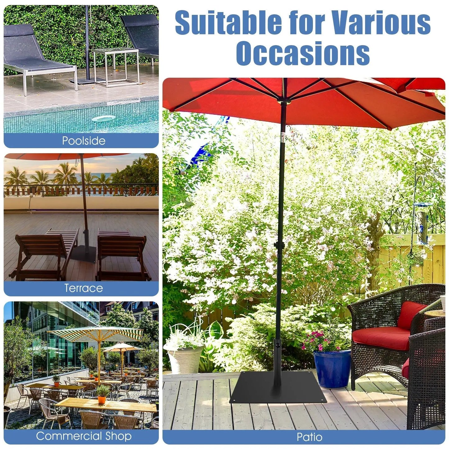 20 Inches Patio Umbrella Base with 4 Adjustable Footpads - Tampa Home & Garden Store
