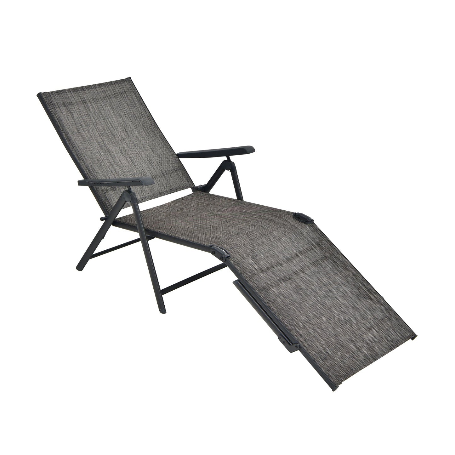 Tumbona plegable de patio con respaldo y reposapiés - Negra
