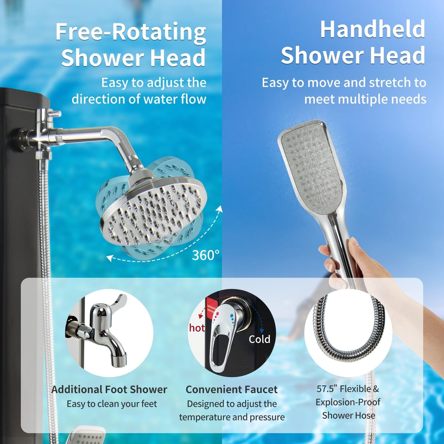 GemGear 7.2ft solar heated shower with hand and foot tap, 9.3 gal capacity, handheld shower head on Tampa Home & Garden Store