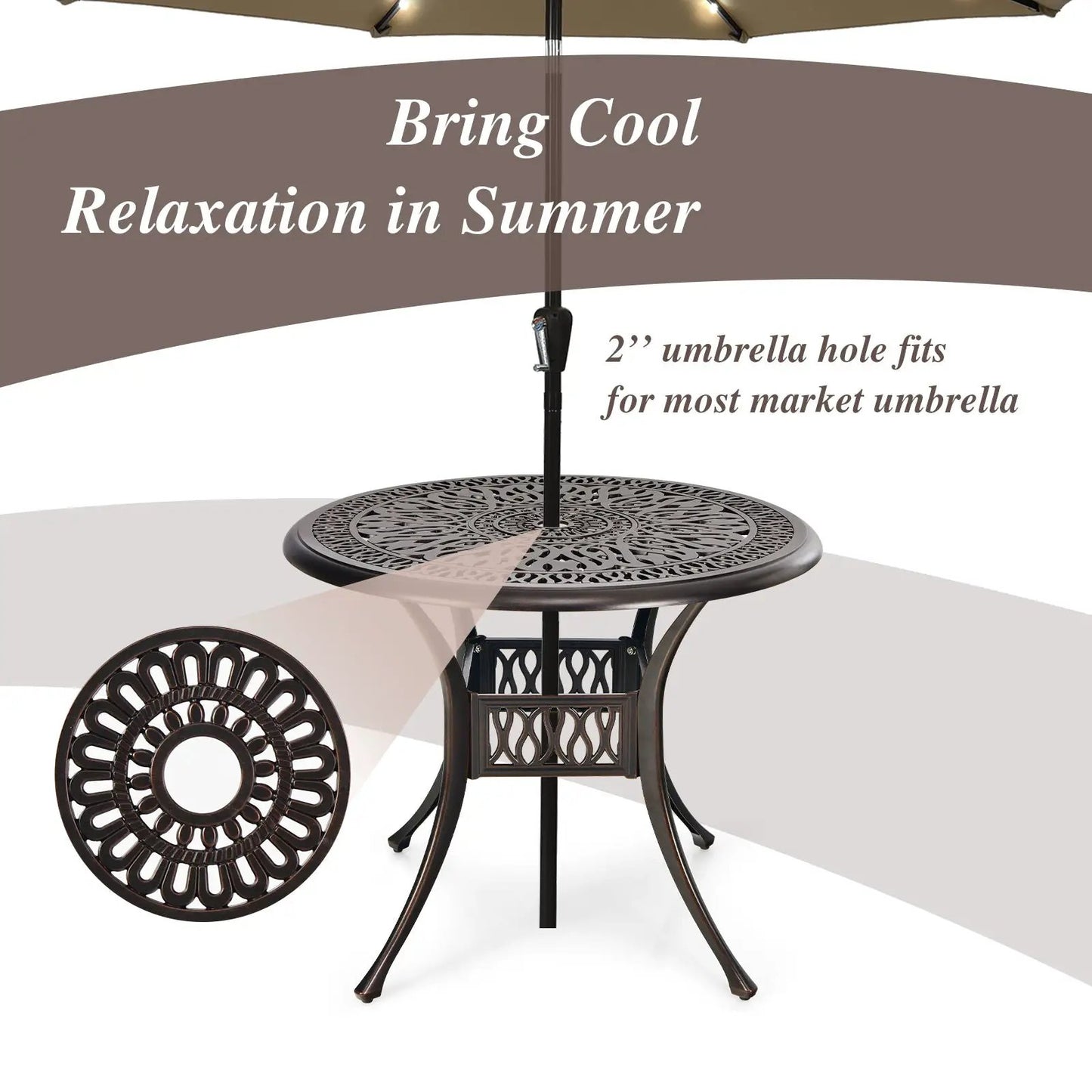 Patio Round Bistro Table with Umbrella Hole, brown metal with lattice top DirectDeals on Tampa Home & Garden Store