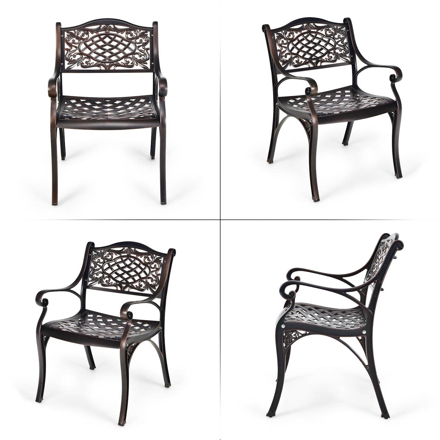 2-Piece copper cast aluminum outdoor armchairs with lattice backs and curved arms DirectDeals on Tampa Home & Garden Store