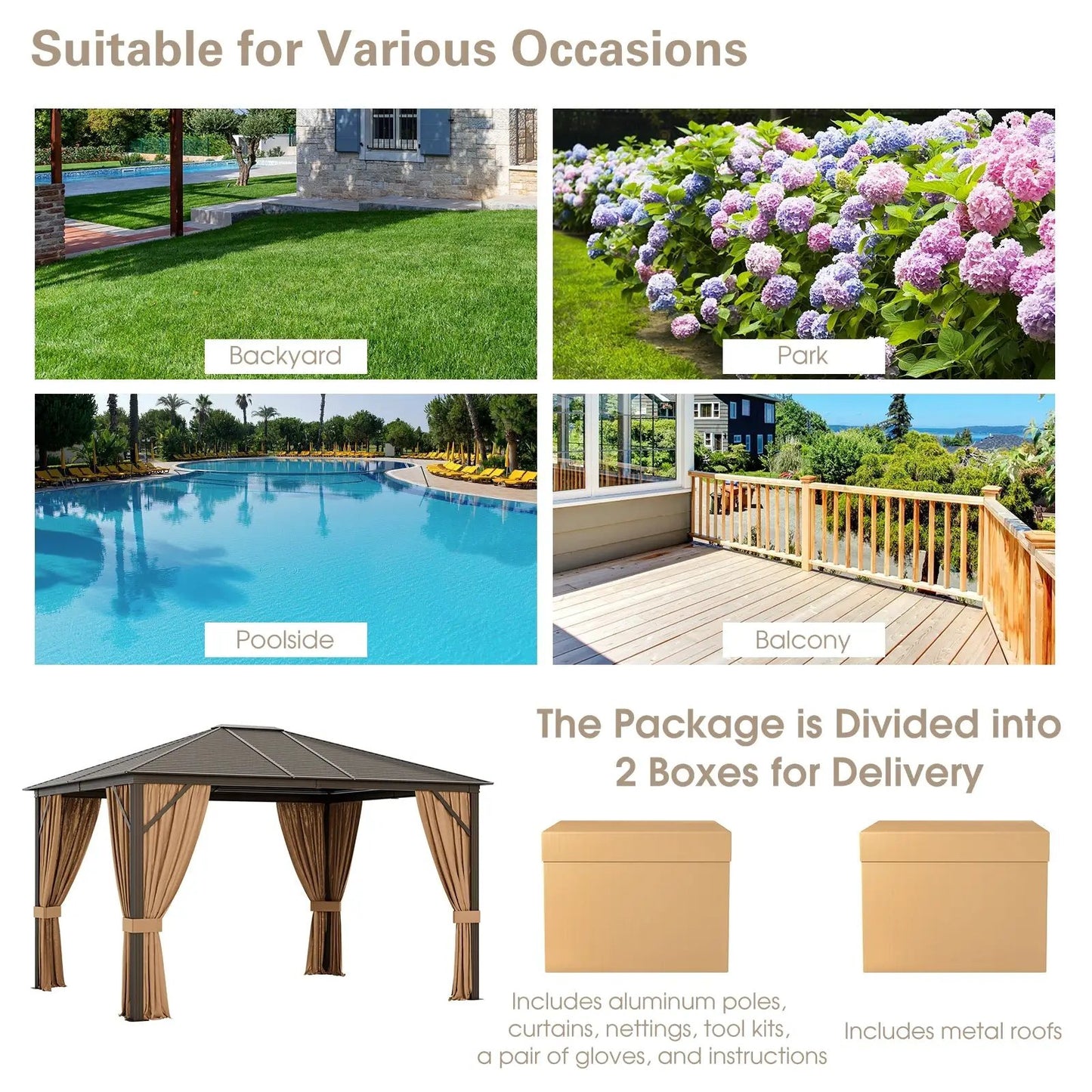 12 x 10 ft outdoor gazebo with galvanized roof and brown curtains by DirectDeals on Tampa Home & Garden Store