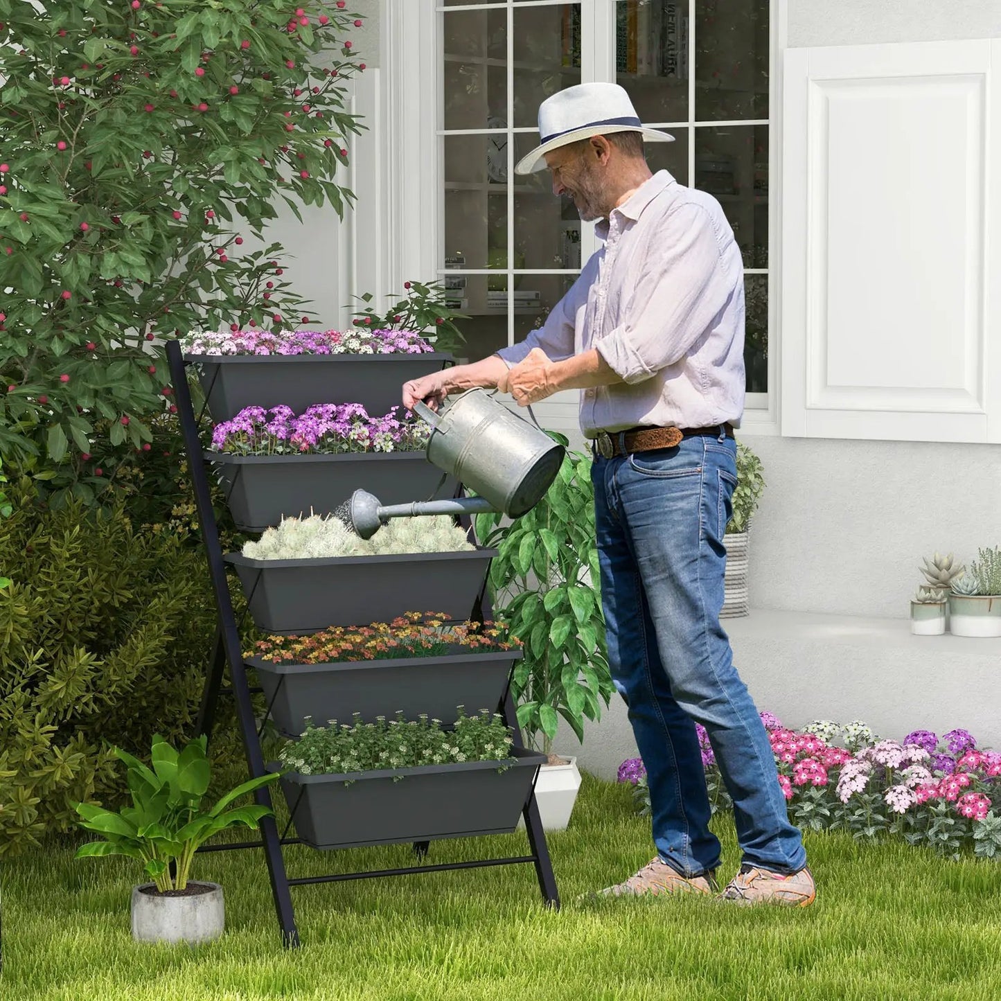 5-Tier Vertical Raised Garden Bed with Wheels and Container Boxes - Tampa Home & Garden Store