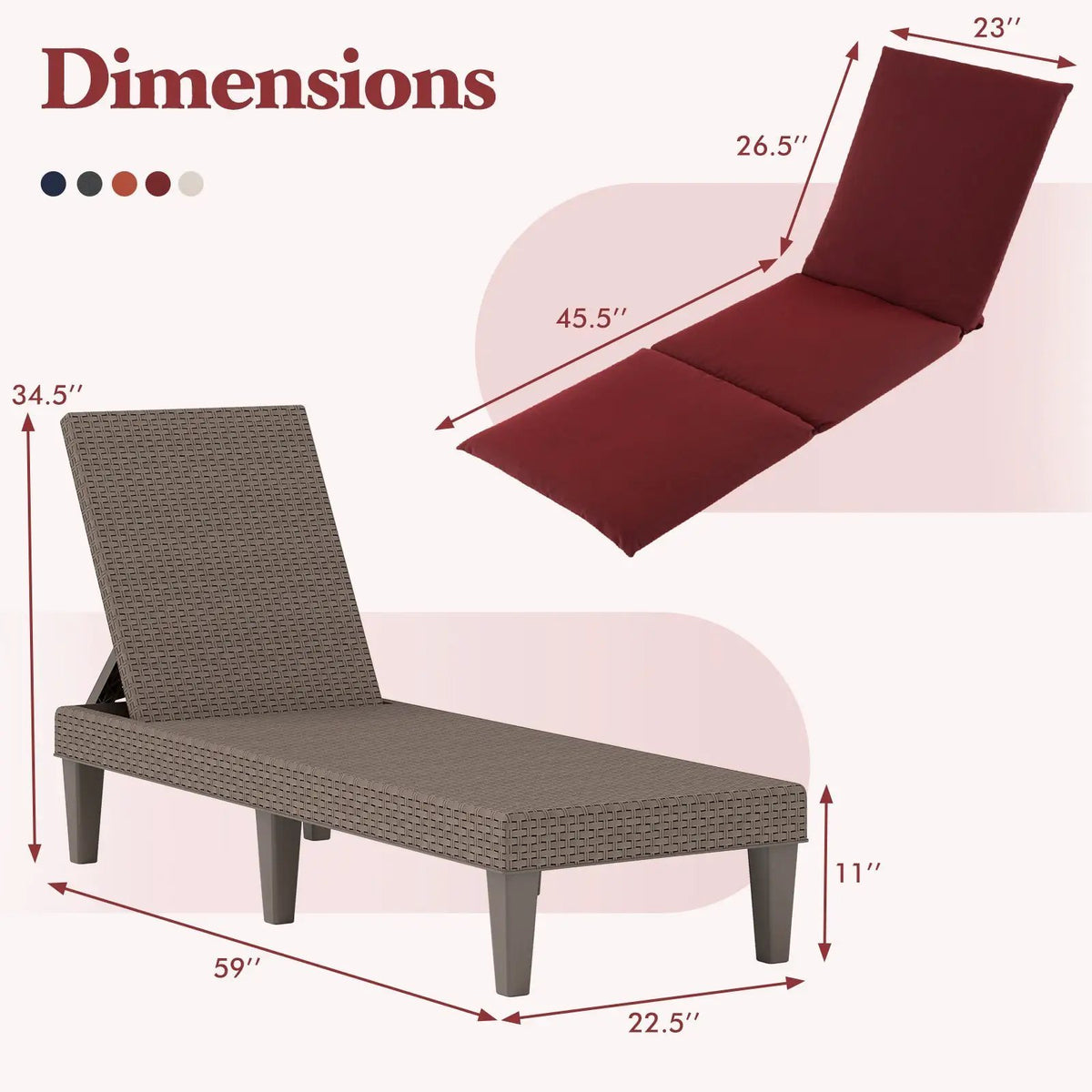Patio lounge recliner chair with burgundy cushion in brown wicker DirectDeals sunlounger on Tampa Home & Garden Store