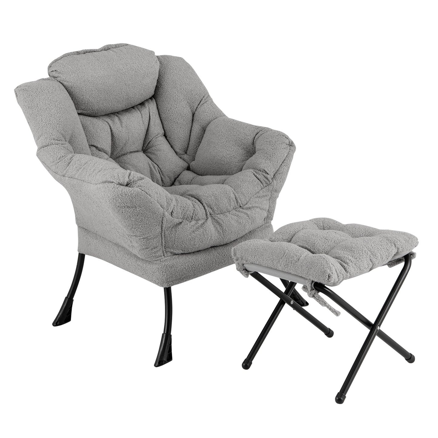 Modern accent chair with folding footrest in beige boucle fabric, DirectDeals recliner on Tampa Home & Garden Store