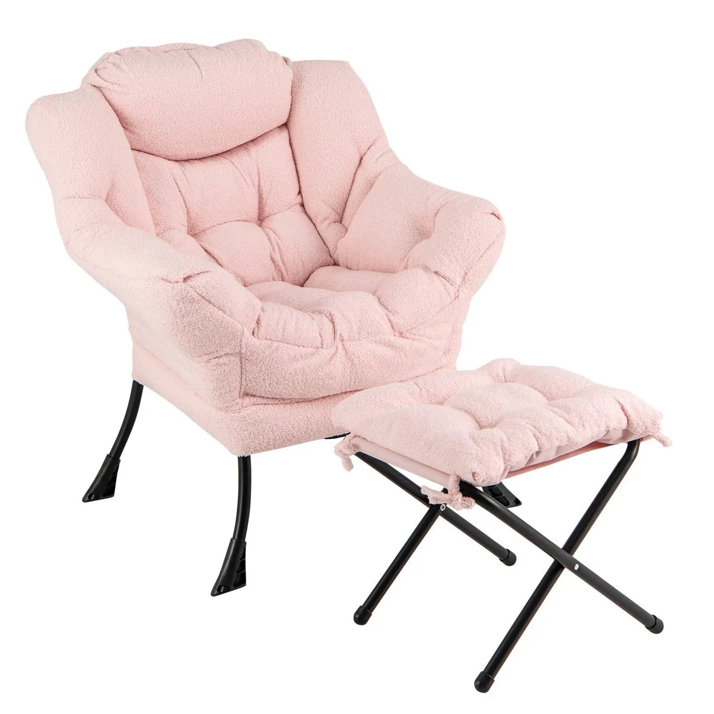 Modern Accent Chair with Folding Footrest in pink bouclé fabric by DirectDeals on Tampa Home & Garden Store