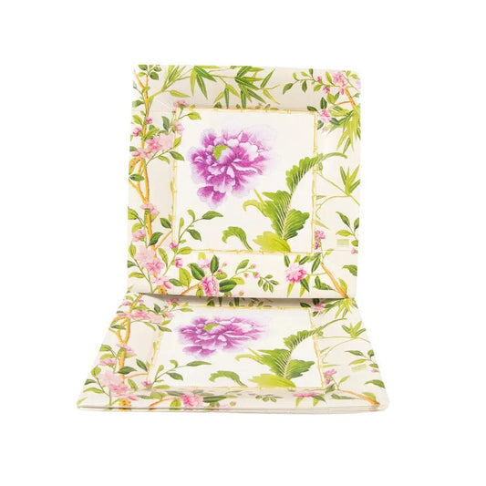 Wellington Ivory salad and dessert plates set with pink florals and bamboo motif, 2 pieces on Tampa Home & Garden Store