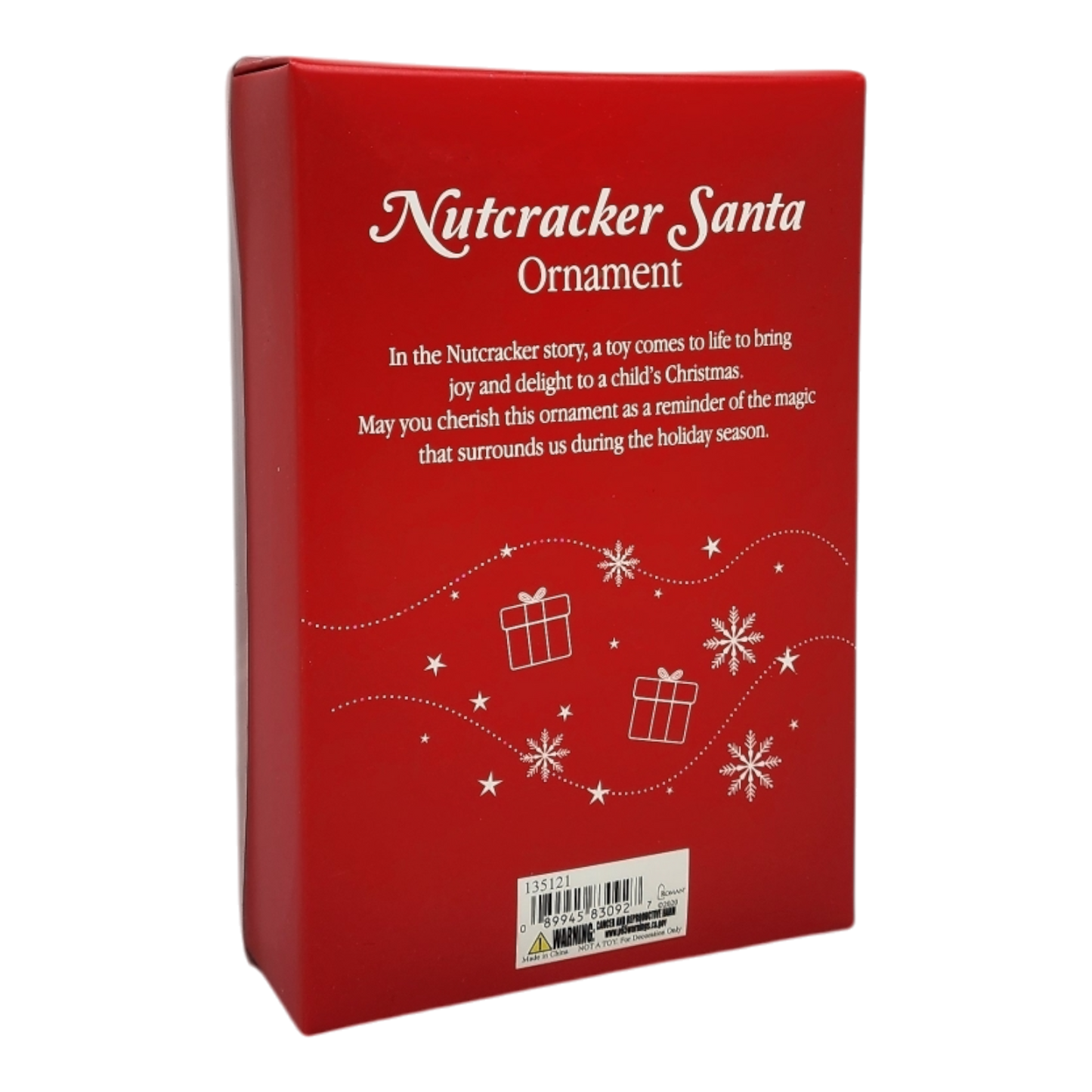 Santa Nutcracker Ornament packaging in a red box with white text and holiday art on Tampa Home & Garden Store