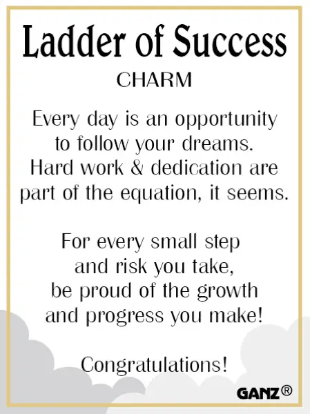 Ladder of Success Charm with Sentiment Card, white card with gold border and GANZ logo on Tampa Home & Garden Store
