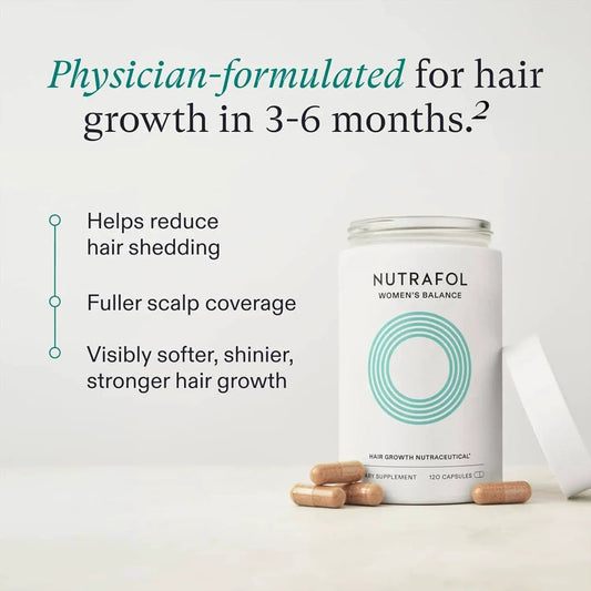Nutrafol Women's Balance hair growth pack bottle with teal logo, 3-month supply on Tampa Home & Garden Store